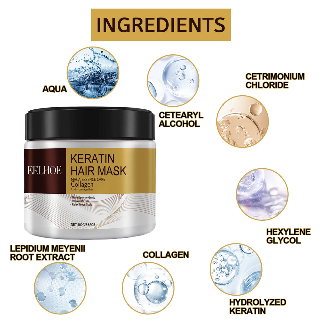 Collagen Keratin Hair Mask Fast Repair Damaged Frizzy Hair Soft Smooth Shiny Straightening Deep Conditioning Moisturizing Hair Care Hot Sale