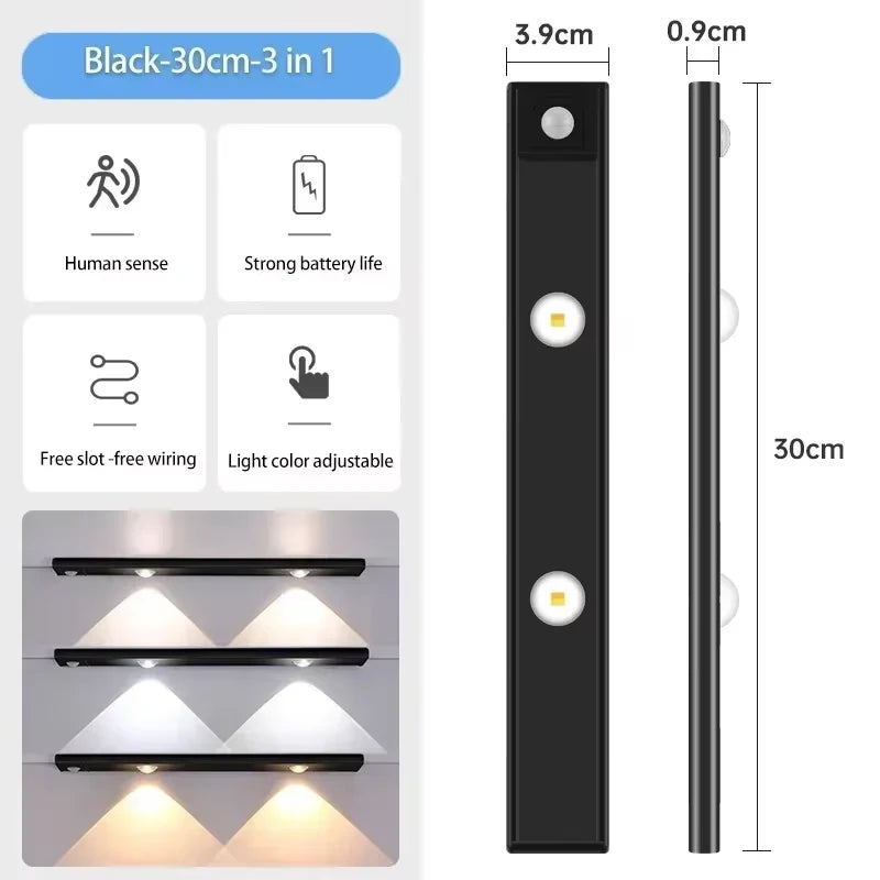 20-50CM LED Under Cabinet Light  Wardrobe Indoor Lighting Motion Sensor LED Lamp Ultra Thin USB Rechargeable Night Light