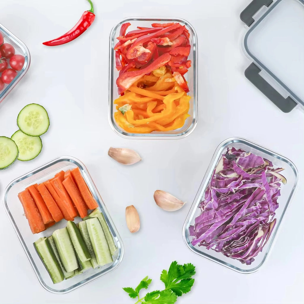 4 Pieces Rectangular Borosilicate, Microwave-Safe Rectangular Container, Microwave Safe Borosilicate Glass Containers,Available in 200ml, 370ml, 640ml, and 1000ml