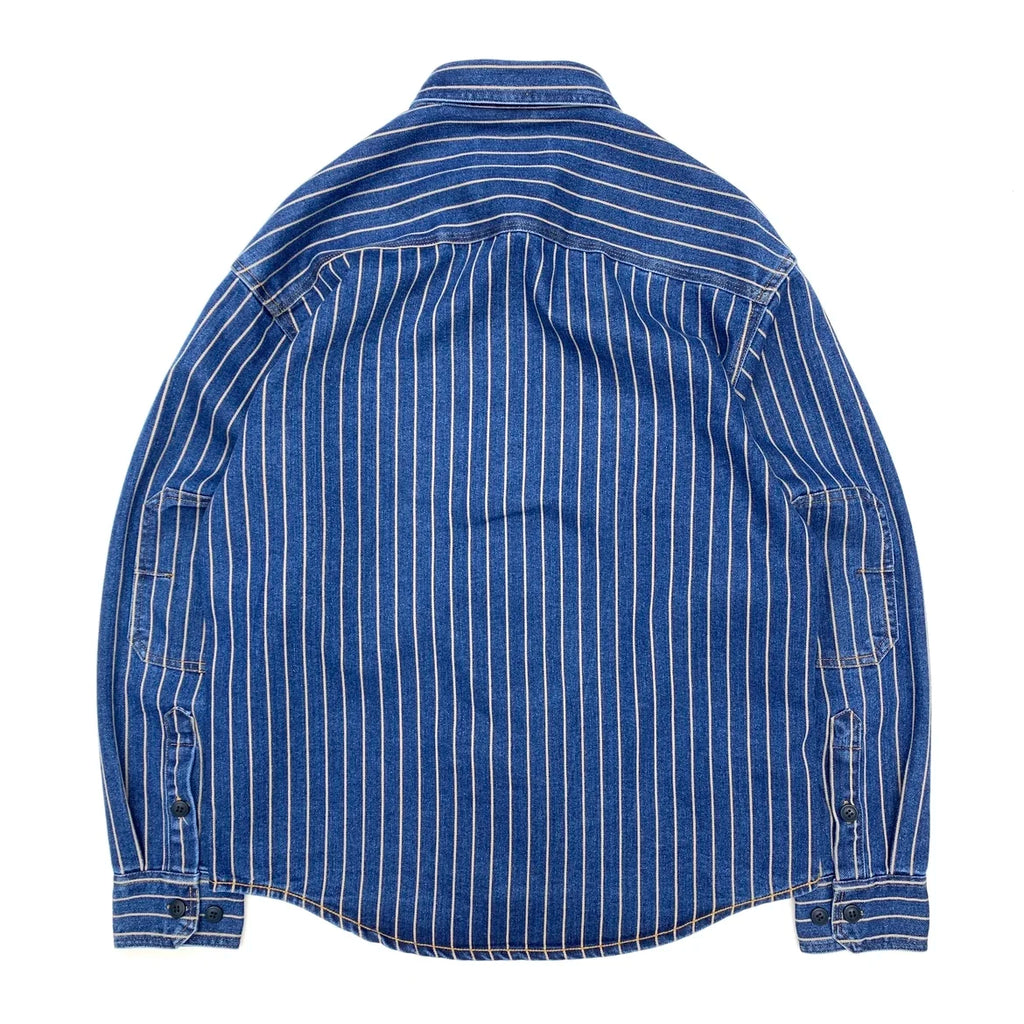 2025 Autumn New American Retro Heavyweight Striped Denim Shirt Jacket Men's 100% Cotton Washed Old Fashion Loose Casual Coat