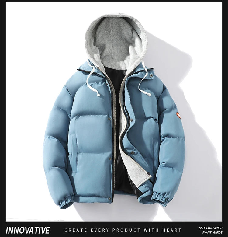 Outdoor Warm Snow Men's Long Coat Parkas Clothes New Fake Two-piece Cotton Jacket Men's Puffer Parka Winter Hooded Jacket