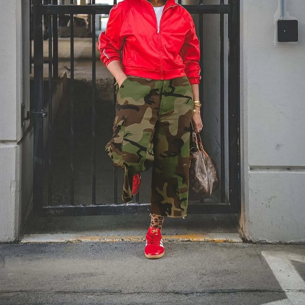Women Mid Length Pant Vintage Camouflage Cargo Pants High Waist Trousers Capris Y2k Streetwear Elegant Work Casual Loose 2026
