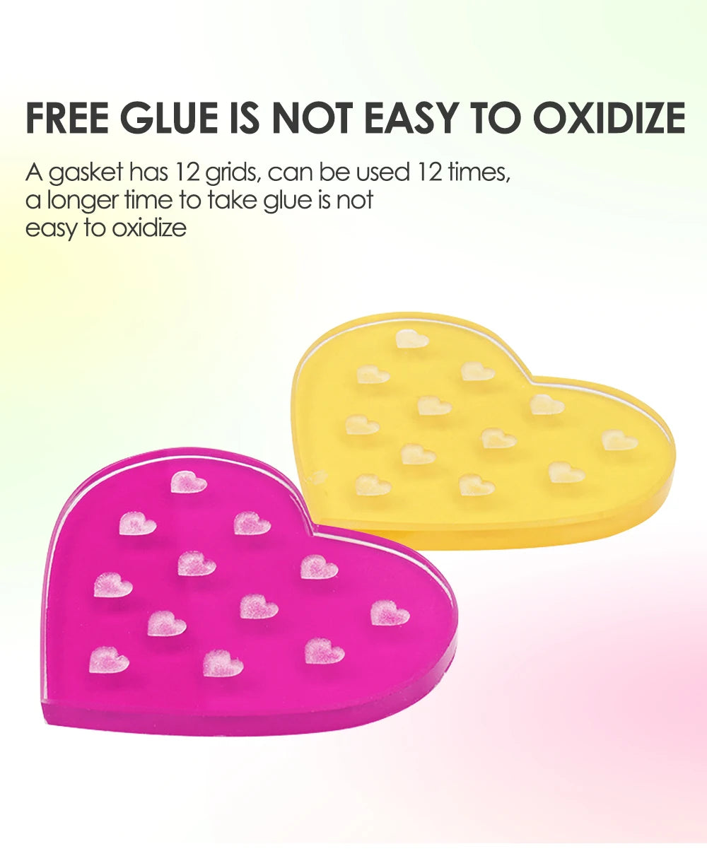 NATUHANA Heart-Shaped Crystal Resin Eyelash Glue Pad, Glass-Like Adhesive Holder Pallet for Lash Extensions, Cute Makeup Tool