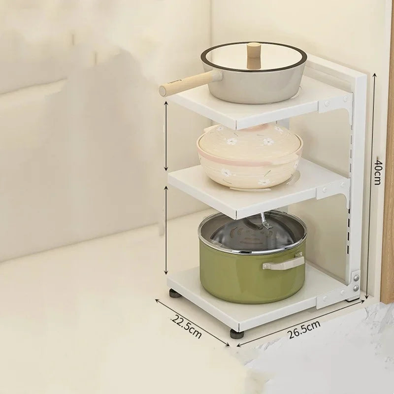 Kitchen Storage Rack Adjustable Plates and Pots Carbon Steel Storage Rack Free Layered Snap-on Floor Pot Rack Kitchen Storage