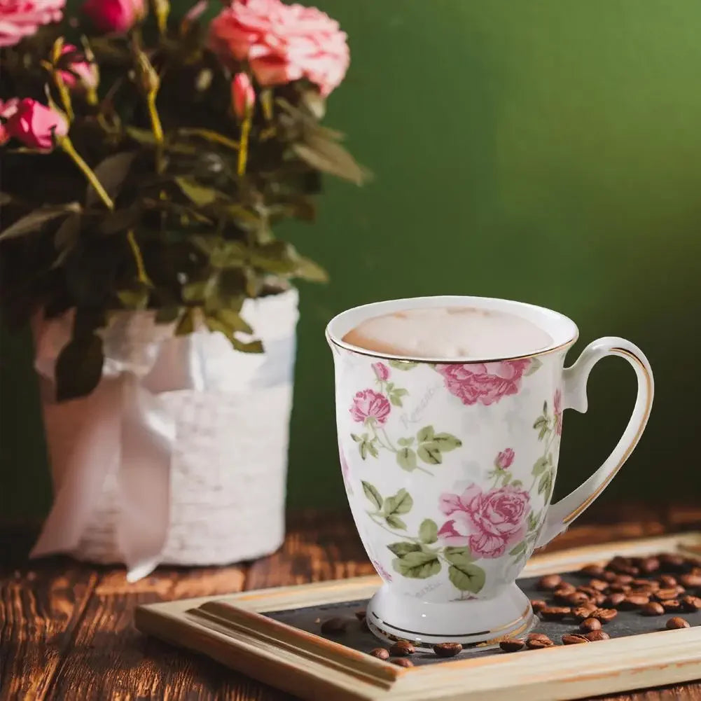 Classical Retro Bone China Mugs Large Capacity Ceramics Breakfast Milk Coffee Mug Pastoral Flower Tea Cup Home Office Drinkware