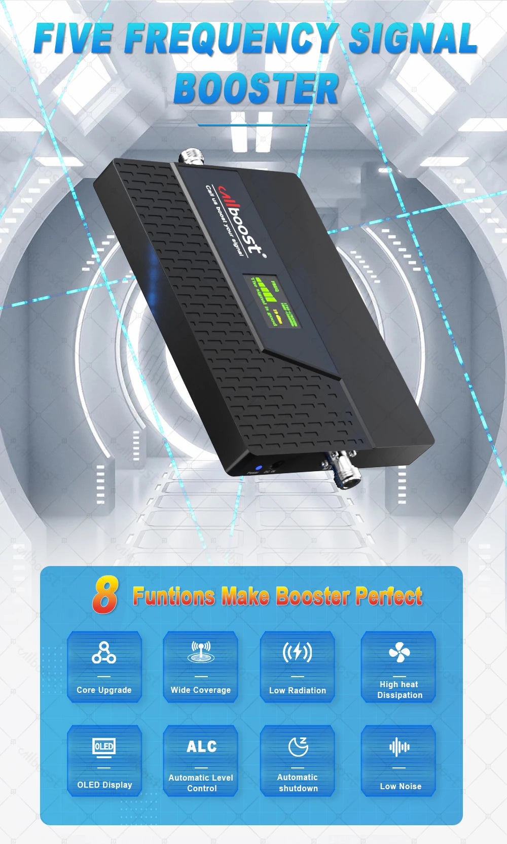 CALLBOOST 5-Band Repeater Increases Cellphone signal 4G 1800 2100 900 2600 800 700MHz GSM LTE Signal Amplifier Enhanced Network