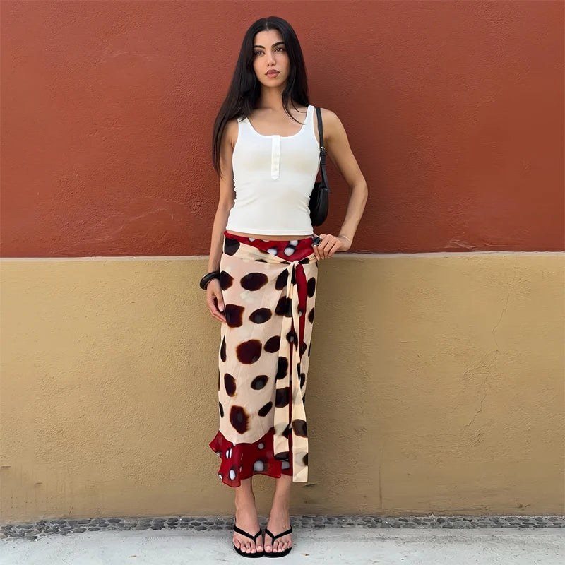 Sexy Printed Polka Dot Dress Retro Sheer Turn-down Collar Button Detachable Scarf Robe 2026 Summer Chic Y2k Women Casual Dresses