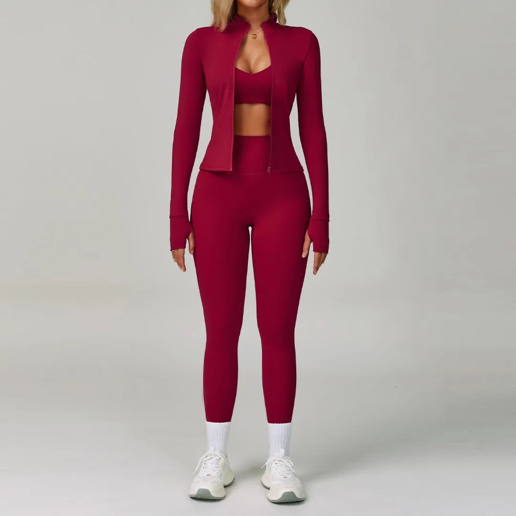 3PCS Women's Yoga Set Peach Hip Sports Jacket Shorts Fitness Set Tight Sports Bra Pants Set Workout Gym Leggings Sports Yoga Set