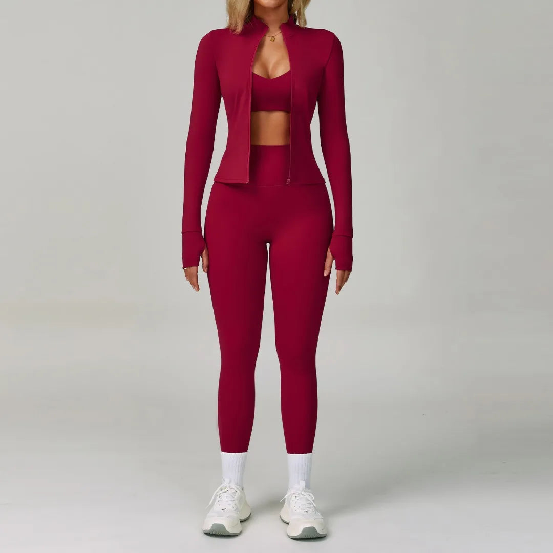 3PCS Women's Yoga Set Peach Hip Sports Jacket Shorts Fitness Set Tight Sports Bra Pants Set Workout Gym Leggings Sports Yoga Set