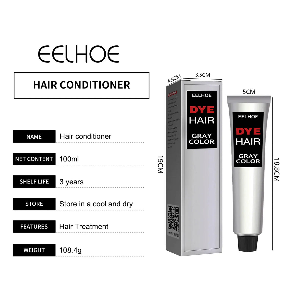 Silver Gray Hair Dye Punk Style Unisex Smoky Long Lasting Coloring Hair Care and Styling Natural Gray Hair Dye Color Cream 100ml