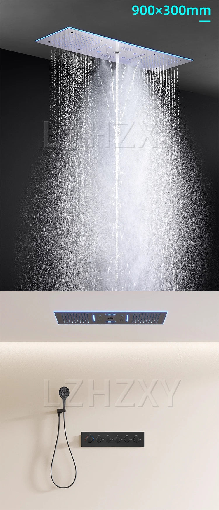 Embedded concealed shower head, wall-mounted, hidden, pre-buried, sky-high, giant overhead shower head with music function