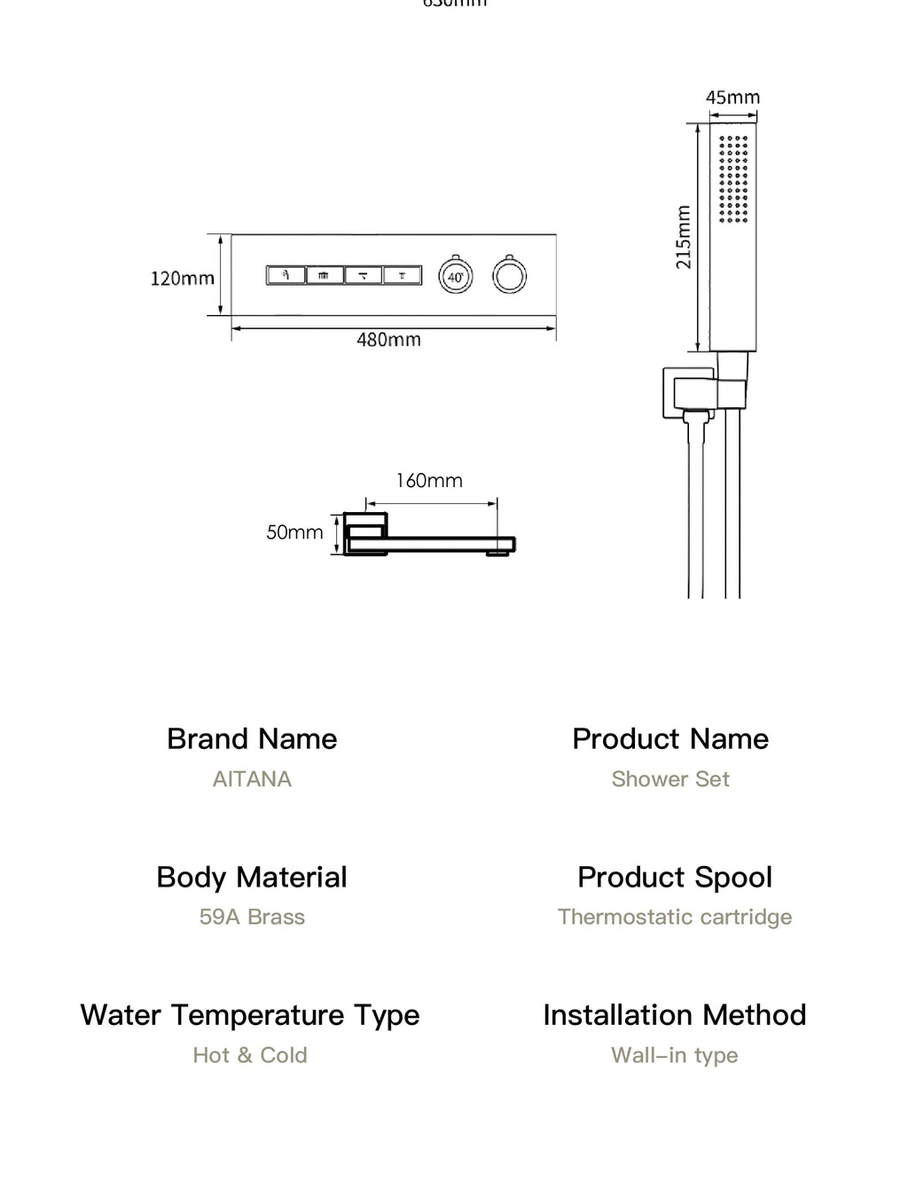 Luxury Gun Grey Brass Thermostatic Shower System Ceiling-Embedded Rainfall&Waterfall Outlet with LED Display Bathroom Mixer Tap