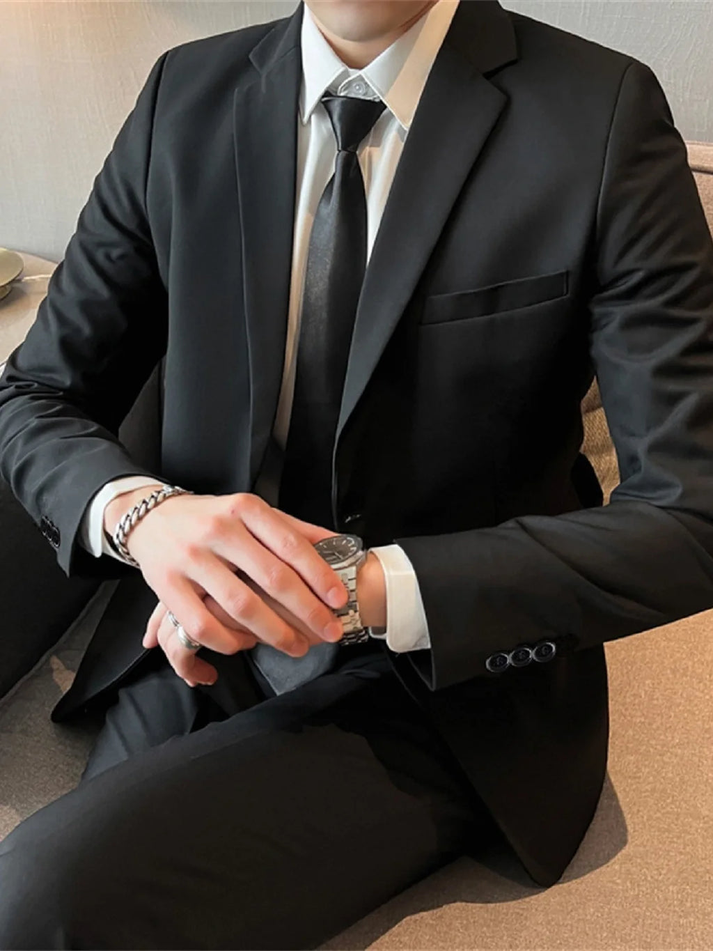 Black Casual Business Tailored Men's Jacket Youth Large Size Single Piece Wedding Groomsmen Suit Standard Fit Professional Style
