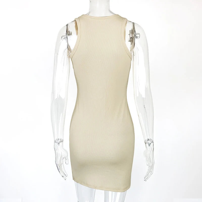 Women's Black Ribbed Bodycon Mini Dress Sexy Sleeveless Vest Club Party Tight Fitting Solid Color Summer Dress