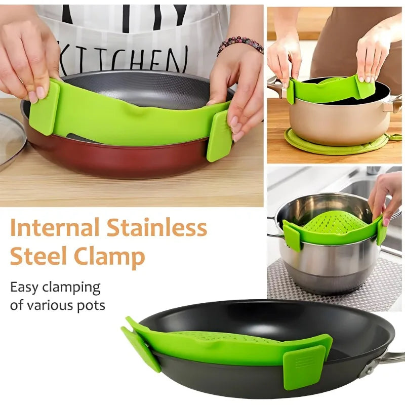 Pasta Fruit Vegetable Colander Silicone Clip-on Pan Pot Strainer Universal Heat Resistant Pasta Pot Strainer Kitchen Gadgets
