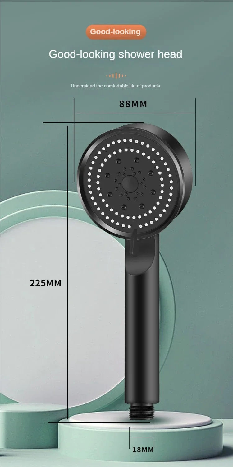 High-Pressure Handheld Shower Head with Stand and Hose - 5 Adjustable Water Flow Modes, Round Plastic Bathroom Accessory