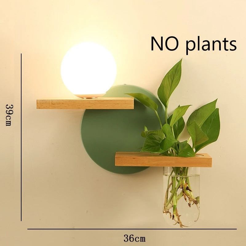 Modern Wooden Lamp Led Wall Lamps Nordic Personality Creative Green Plant Pot Home Decor Living Room Aisle Loft Light Fixtures