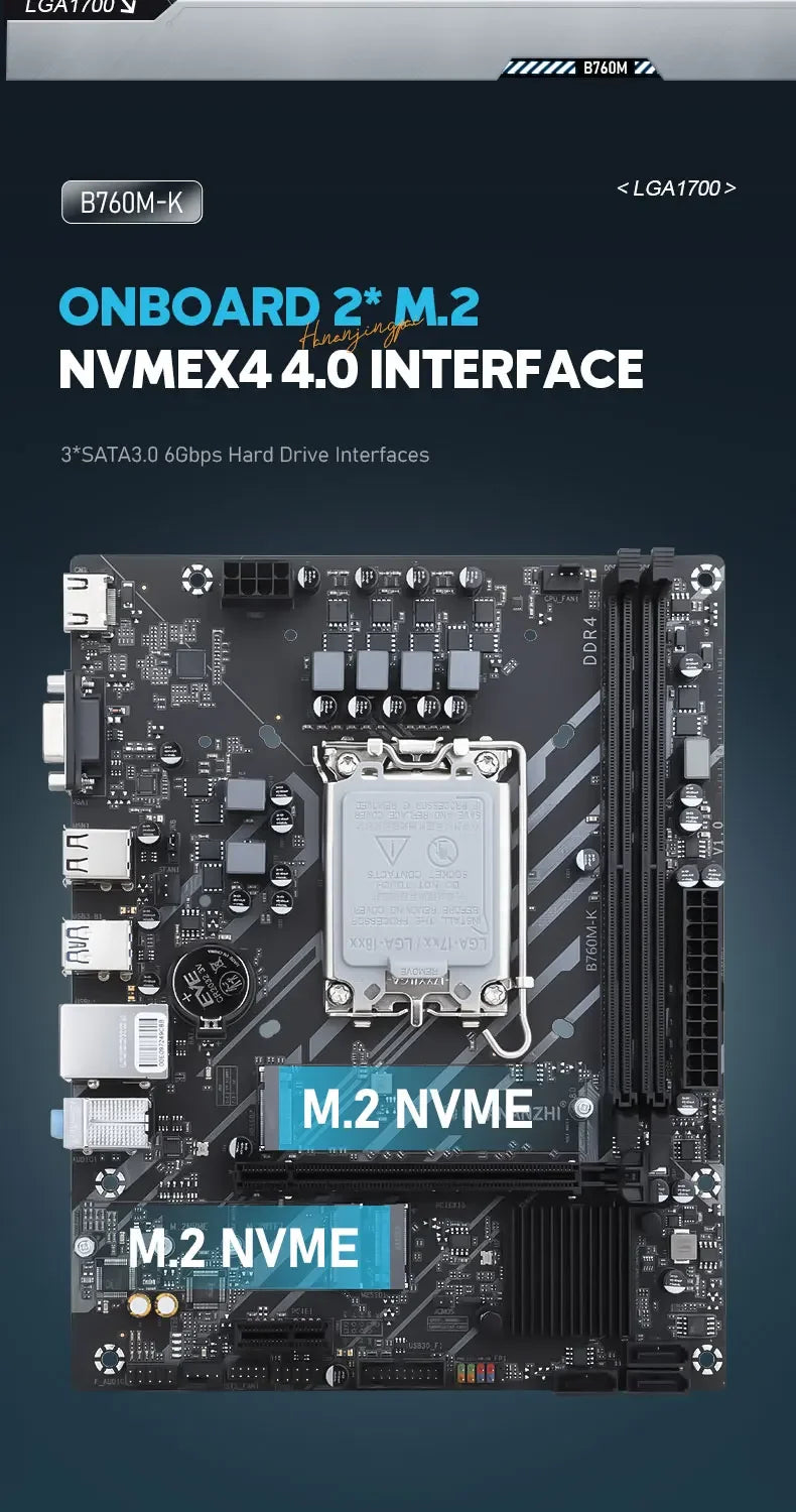 HUANANZHI B760M-K Motherboard Set Intel Core I5 12400F 13400F 14400 CPU DDR4 16GB 32GB RAM DIY Gaming PC Kit Combo