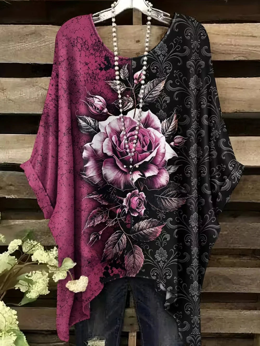 Bohemian Chic Women's T-Shirt Vintage Floral Graphic O-Neck Pullover Short Sleeve Tees Oversized Irregular Hemline Y2k Clothes