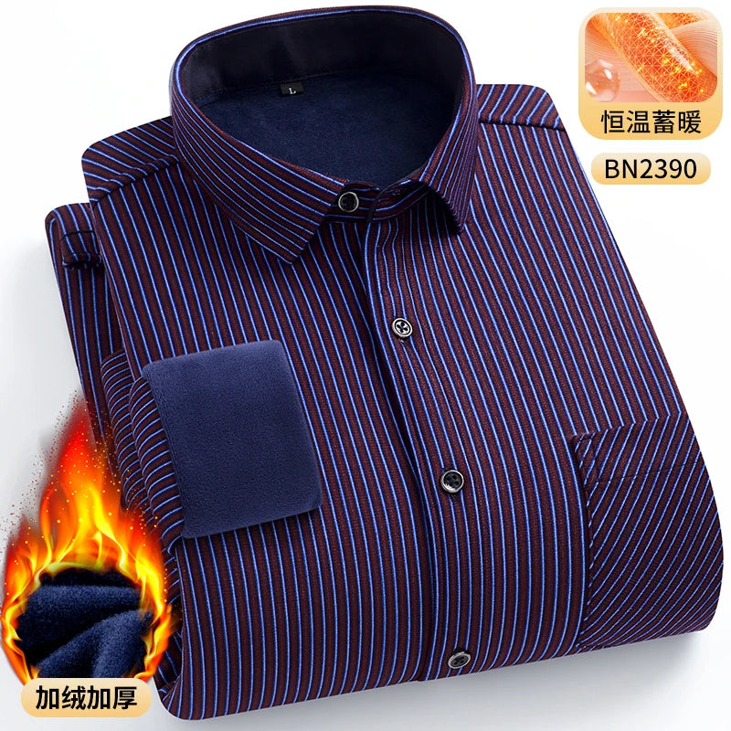 Men's Warm Long-Sleeved Shirt with Double-Sided Fleece, Winter Casual, Cold-Resistant, Street Fashion, Comfortable and Versatile