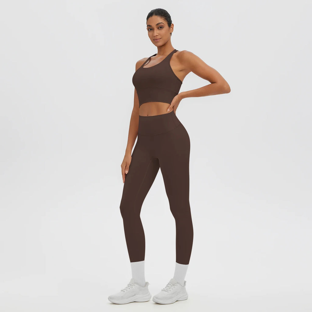 2PCS/set Gym Sports Yoga Suit for Women's Solid Color High Stretch Quick Drying Legging Yoga Pants Gather I-shaped Vest Yoga Set