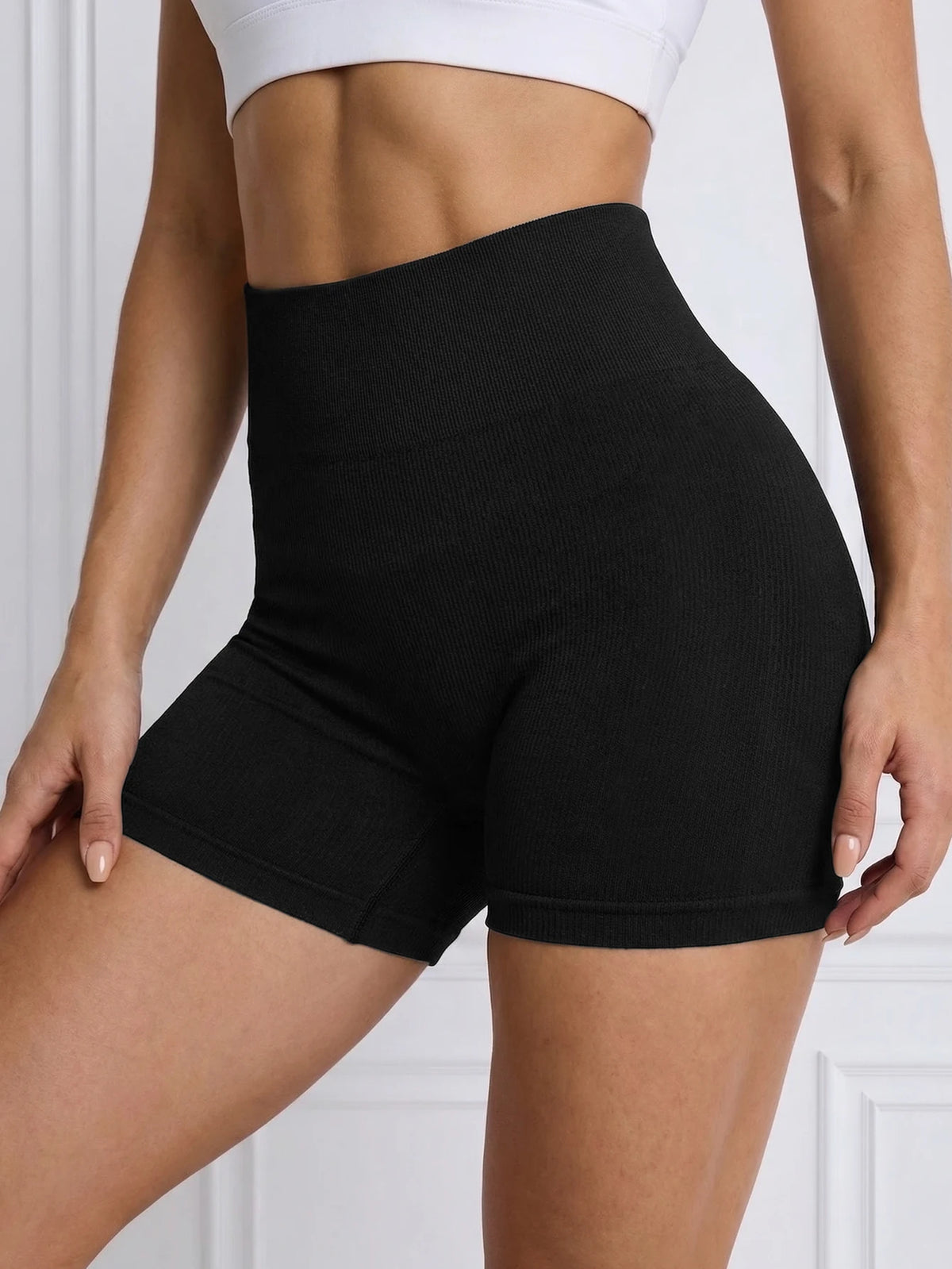 Seamless High Stretch Slim Fit High Waist Sports Shortsbiker Shorts Black Shorts