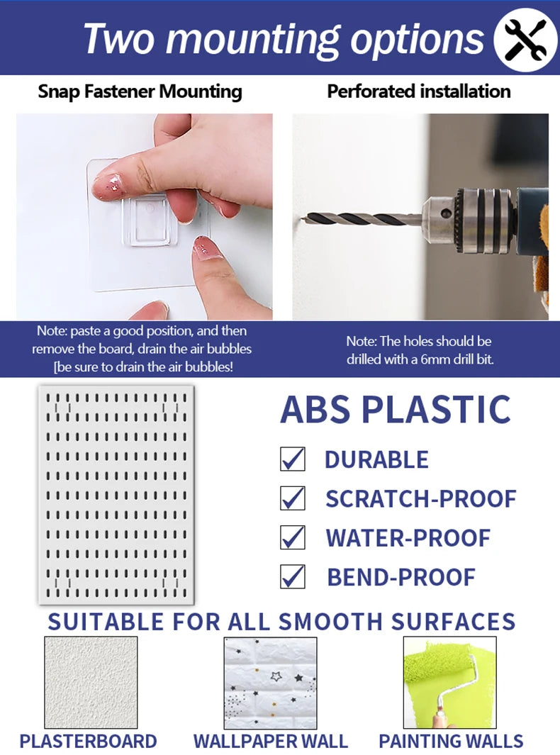 Study Room Pegboard with Shelves Tool Free Wall Grid Scratch Proof Easy to Install for Computer Desk Accessories