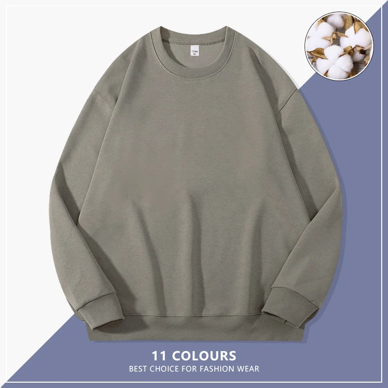 Custom Embroidery Logo Solid Sweatshirts Spring Autumn Warm Sweatshirt High Quality Men Tops Male Brand Hip Hop Pullover