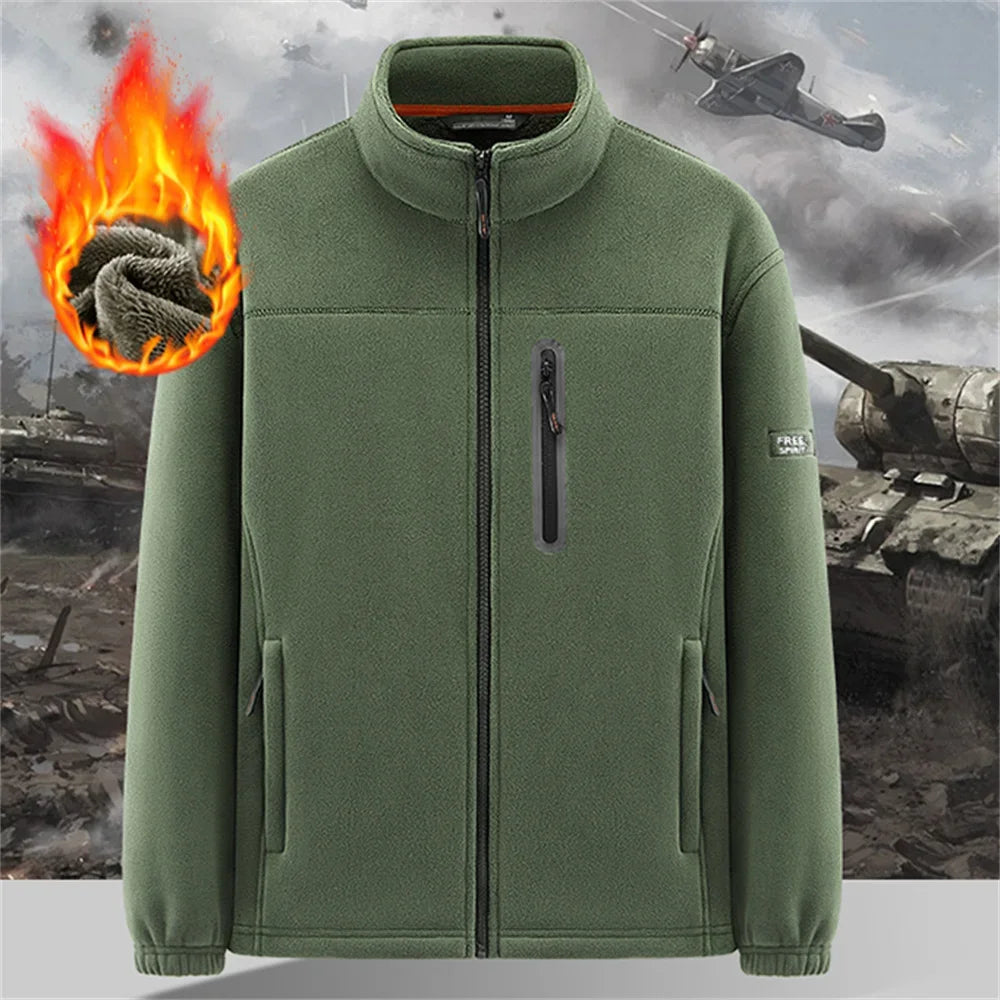 Winter Polar Fleece-Lined Jacket Men Thickened Windproof Stand-Collar Cardigan Jacket Casual Outdoor Embroidered Men's Warm Coat