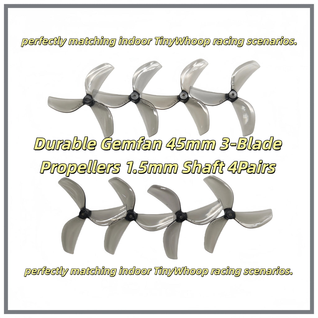 Gemfan 45mm 2/3-Blade Propellers 1.5mm Shaft High Thrust PC Props 4Pairs for 1S Micro Whoop Toothpick Drone Meteor75 Pro