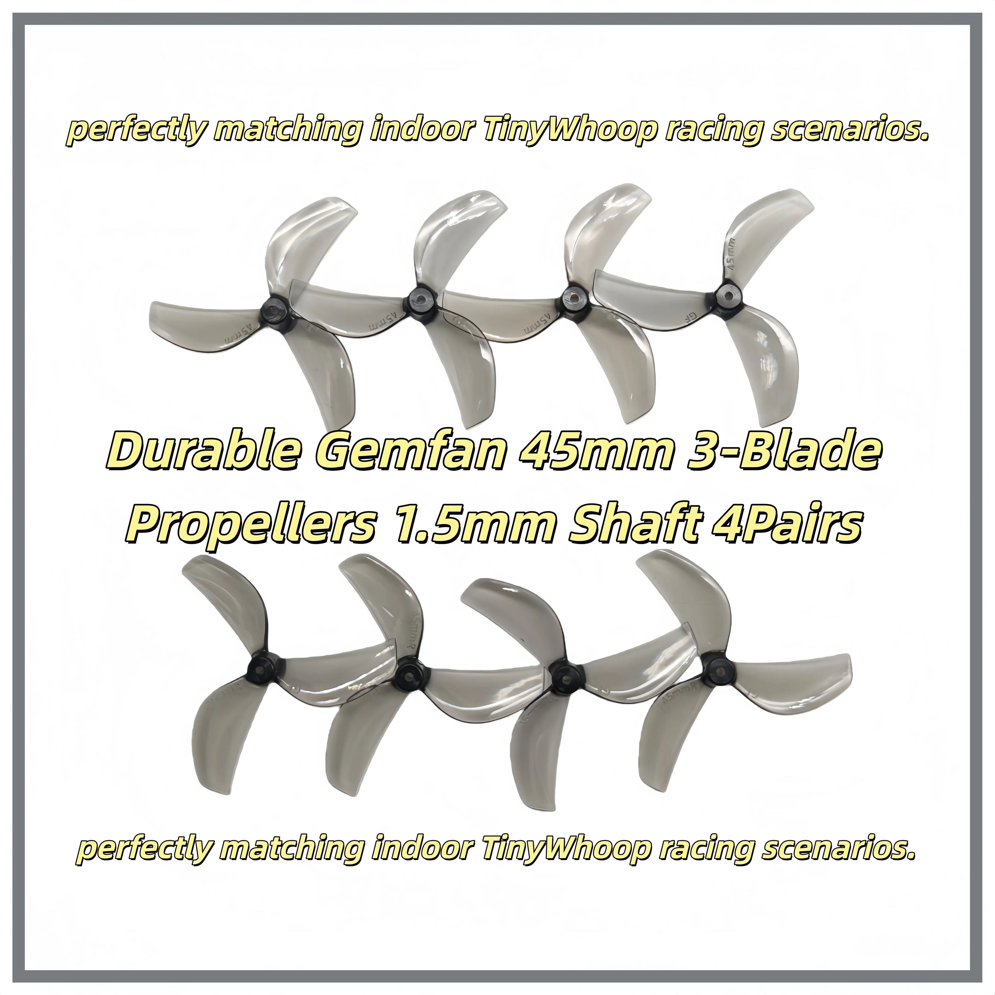 Gemfan 45mm 2/3-Blade Propellers 1.5mm Shaft High Thrust PC Props 4Pairs for 1S Micro Whoop Toothpick Drone Meteor75 Pro