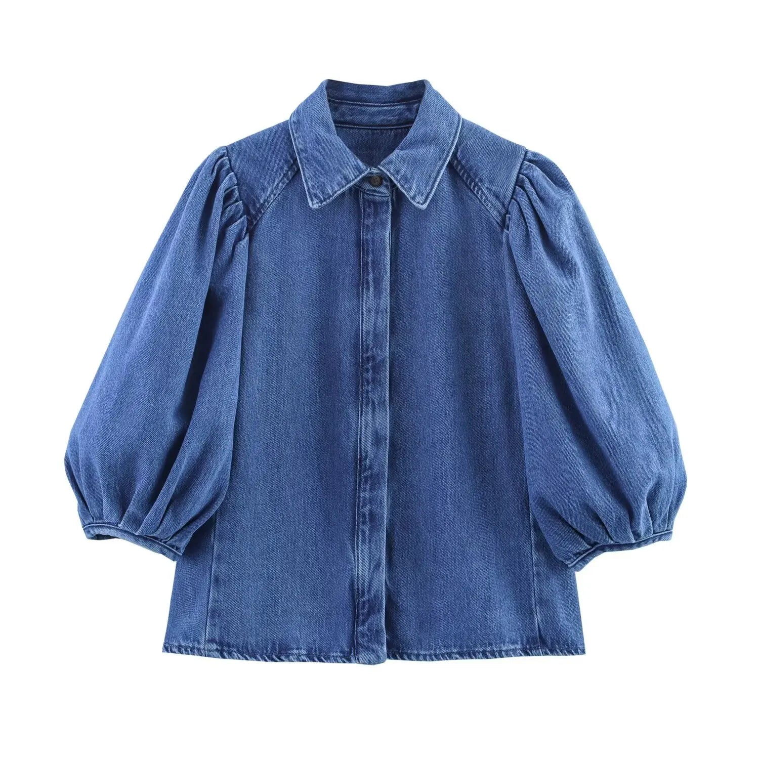 HH Women Summer New Fashion Thin Single-breasted Loose Folds Denim Shirt+High Waist Zipper Pocket Wide-leg Casual Pants Suit