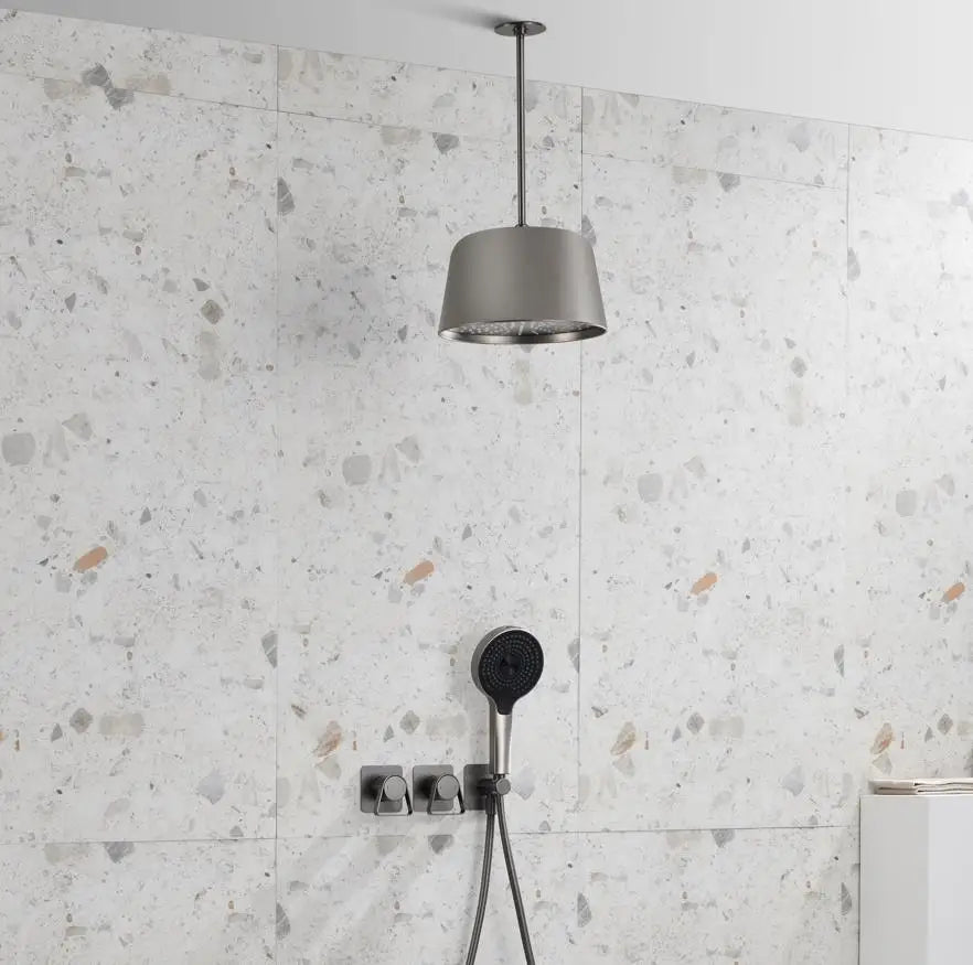 Brushed Gold Bathroom Shower Faucet Set 2 Way Rainfall Bathtub Mixer Hot Cold Water Mixed Tap ceiling arm Embedded Box