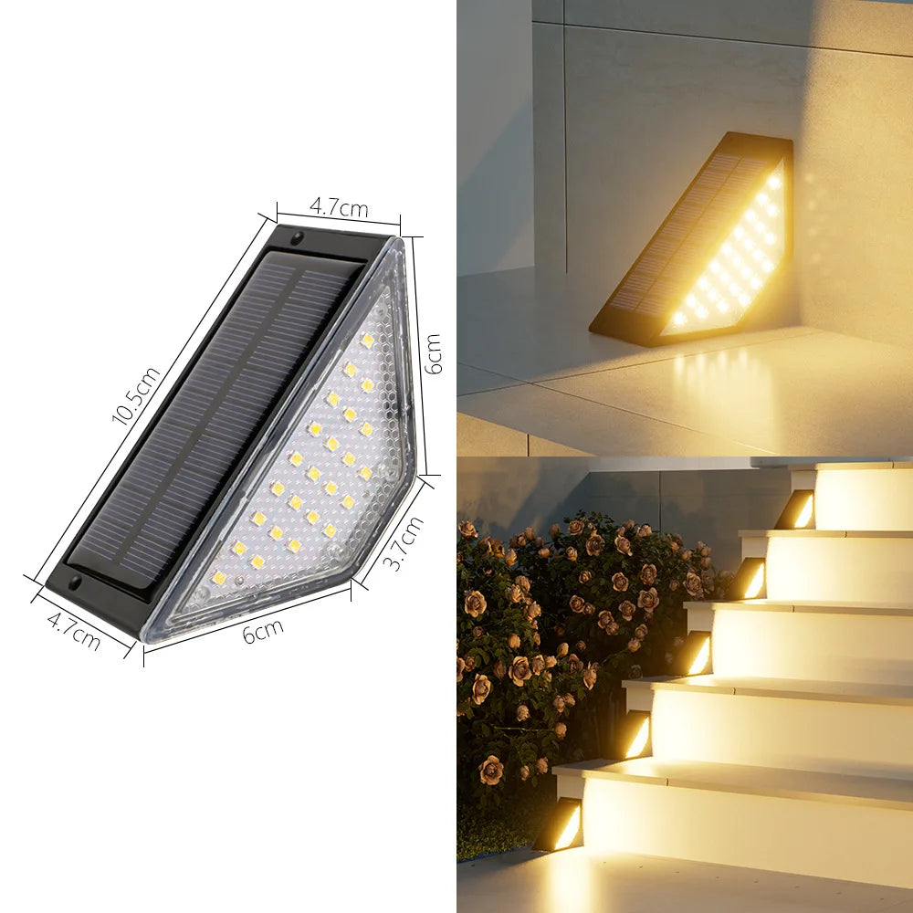 Outdoor Solar Stair Lights  12LM Auto Dimming Step Lamp  Driveway  Porch  Landscape  Easy Install No Wiring Needed