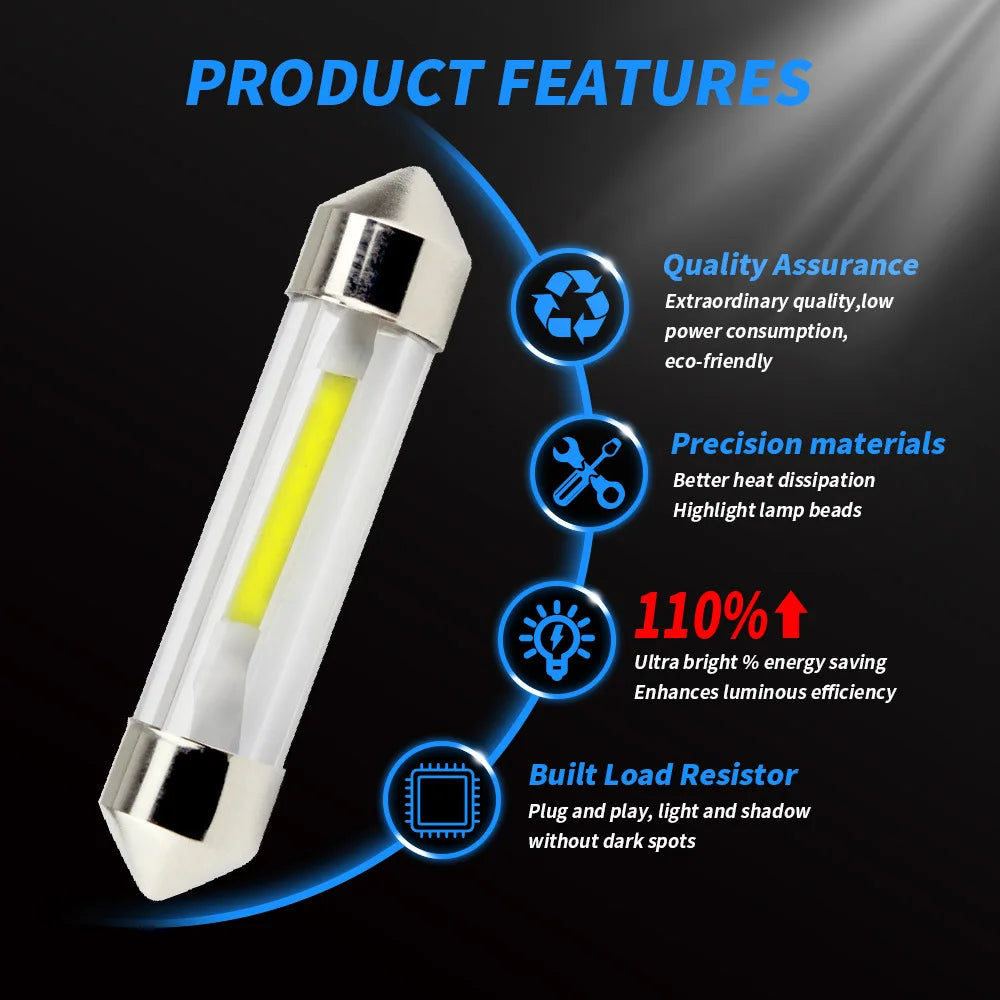 2PCS/4PCS 31 36 39 41mm Sv8.5 C5w C10w Led White Festoon Led Car Light Cob Interior Lighting Reading Signal Lamp Bulb 12V