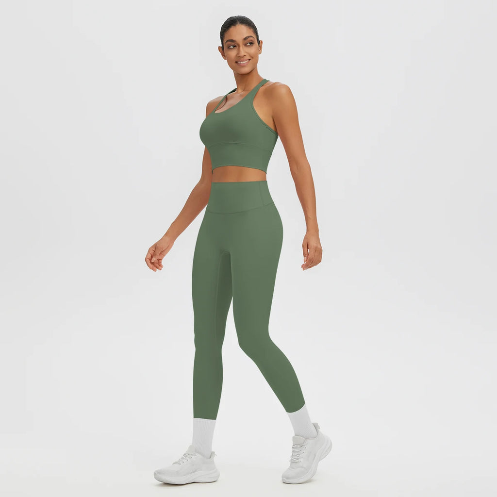 2PCS Women's Sports Pants Yoga Set Sexy Backless I-shaped Vest with Chest Pad Shock-absorbing Running Yoga Tank Top Yoga Pants