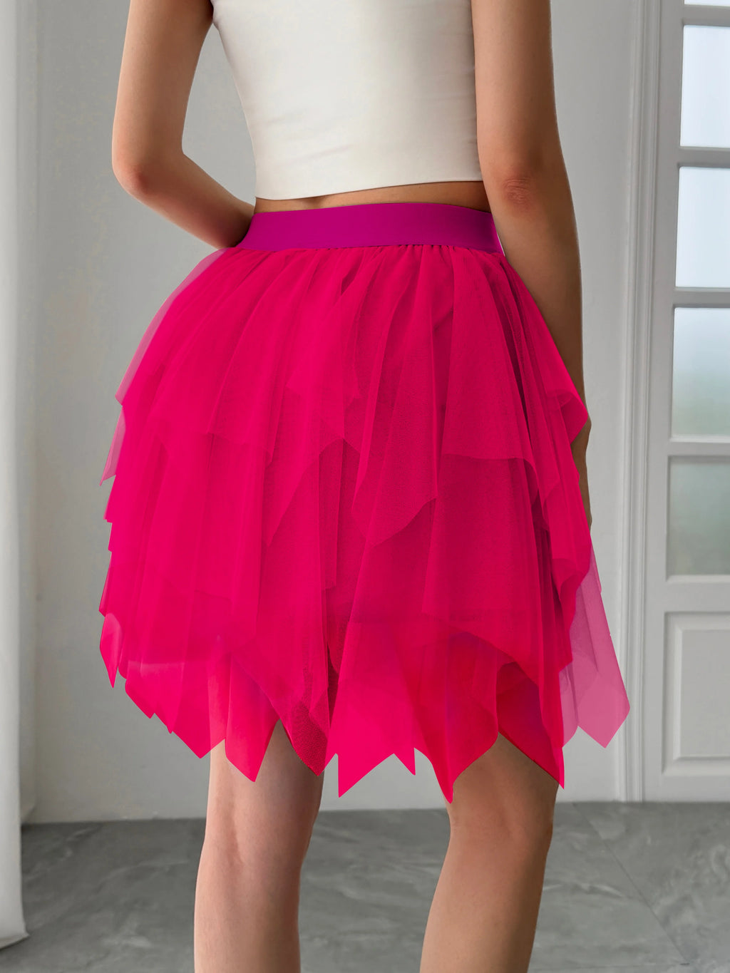 Women's mid waist chiffon mini skirt summer casual asymmetrical hem layered ruffle A-line skirt holiday sweet fairy skirt