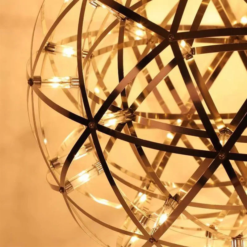 Modern Stainless Steel Spark Ball LED Pendant Light Dimmable Firework Dandelion Chandelier Loft Bar Bedroom Living Room Decor