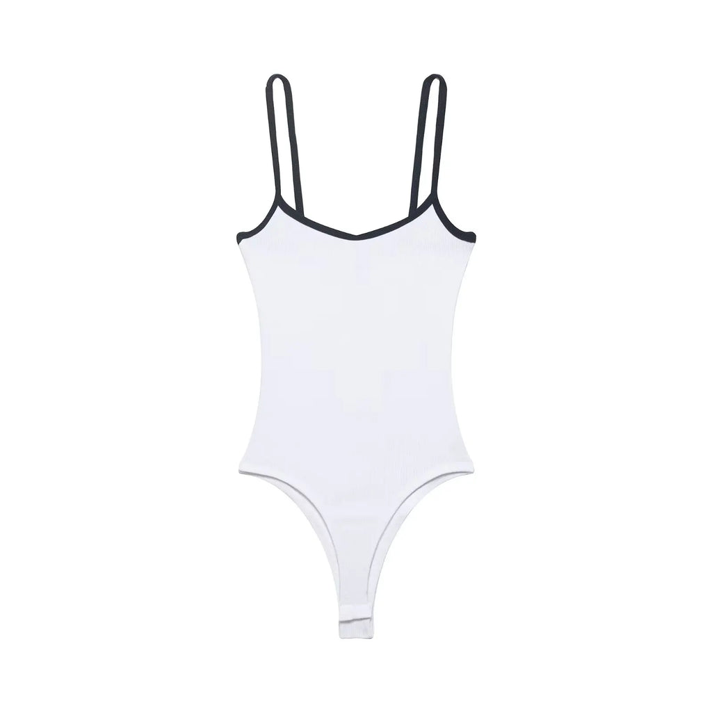 Women's Jumpsuit 2026 Summer New Cute Hot Girl Style Fashion Round Neck Color-Blocked Piping Straps Cotton Blend Fabric