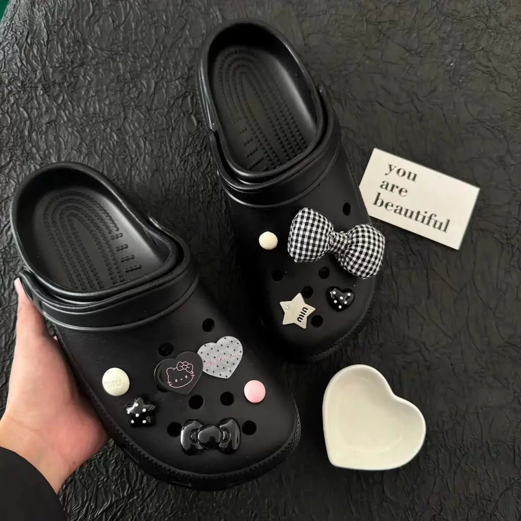 Sophisticated Black Hello Kitty Shoe Charms Cute Detachable DIY Accessories for Clogs Sandals Christmas Holiday Gifts Women Girl