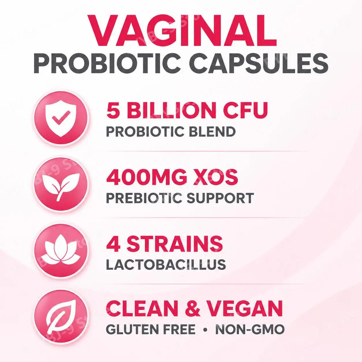 Women's Vaginal Probiotic Capsules, 5 Billion CFU, Healthy Odor Support, PH Yeast Balance & Flora Support, Vegan, 60 Count