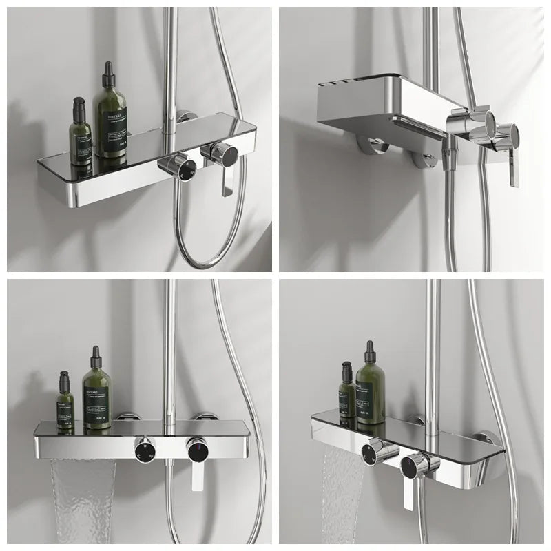 Orange Piano Bathroom Shower Set Waterfall Bathroom Mixer Faucets Rainfall Shower Head Hot Cold Piano Bathroom Shower System