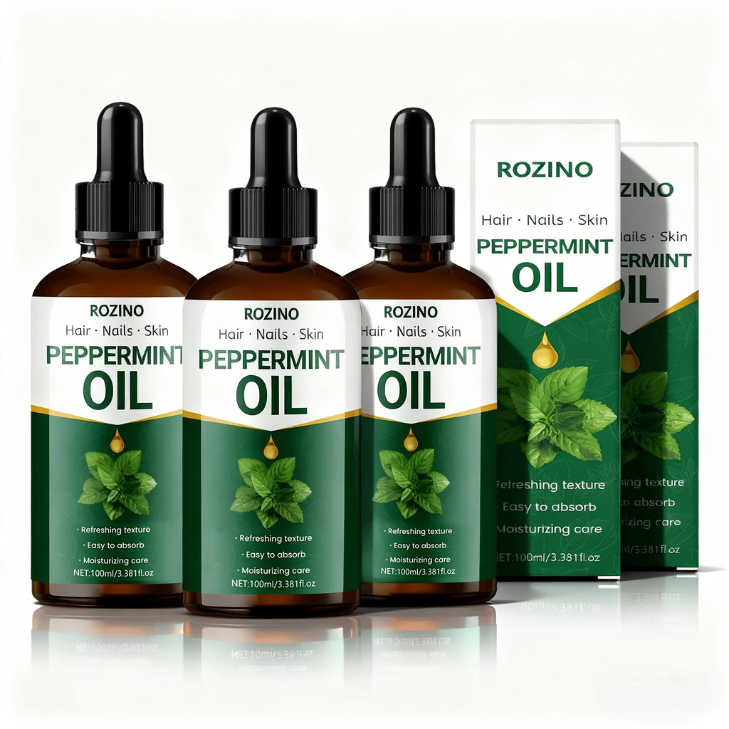 ROZINO Peppermint Oil 3Pcs 100ml Natural Plant Oil, Multi-use Moisturizing Care Oil for Hair, Nails & Skin, Refreshing Massage Body Oil for Aromatherapy & DIY Cosmetics