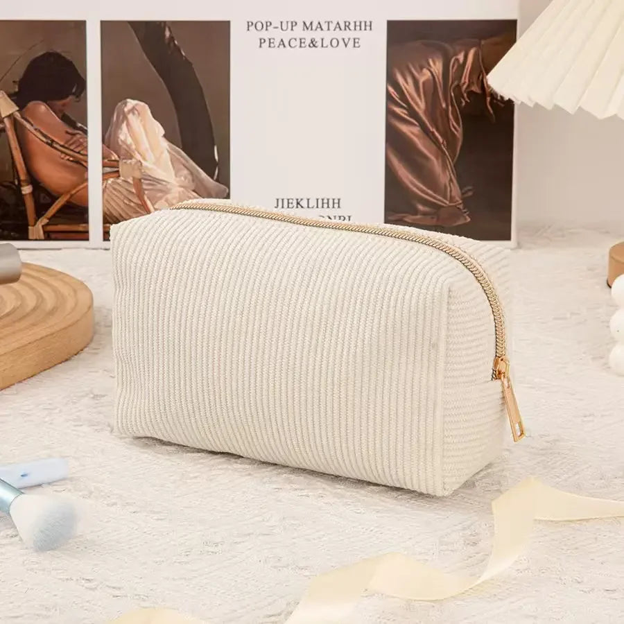 Cute Corduroy Cosmetic Bag for Girls Spacious Makeup Pouch Durable Stationery Organizer Pencil Case School Office Supplies