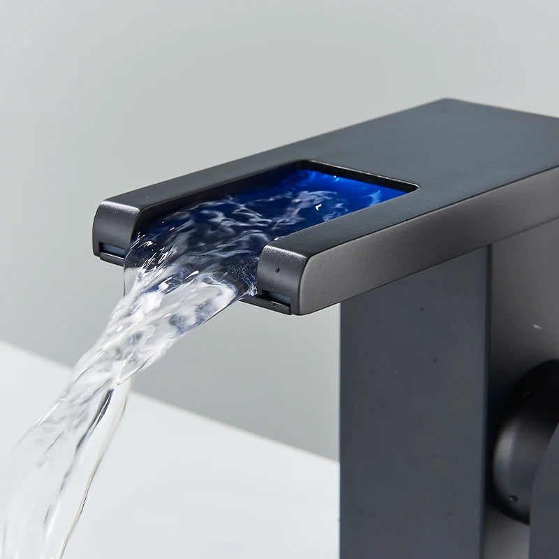 LED Black Basin Faucet Tall And Short Tap Bathroom Single Handle Cold and Hot Water Flow Produces Electricity