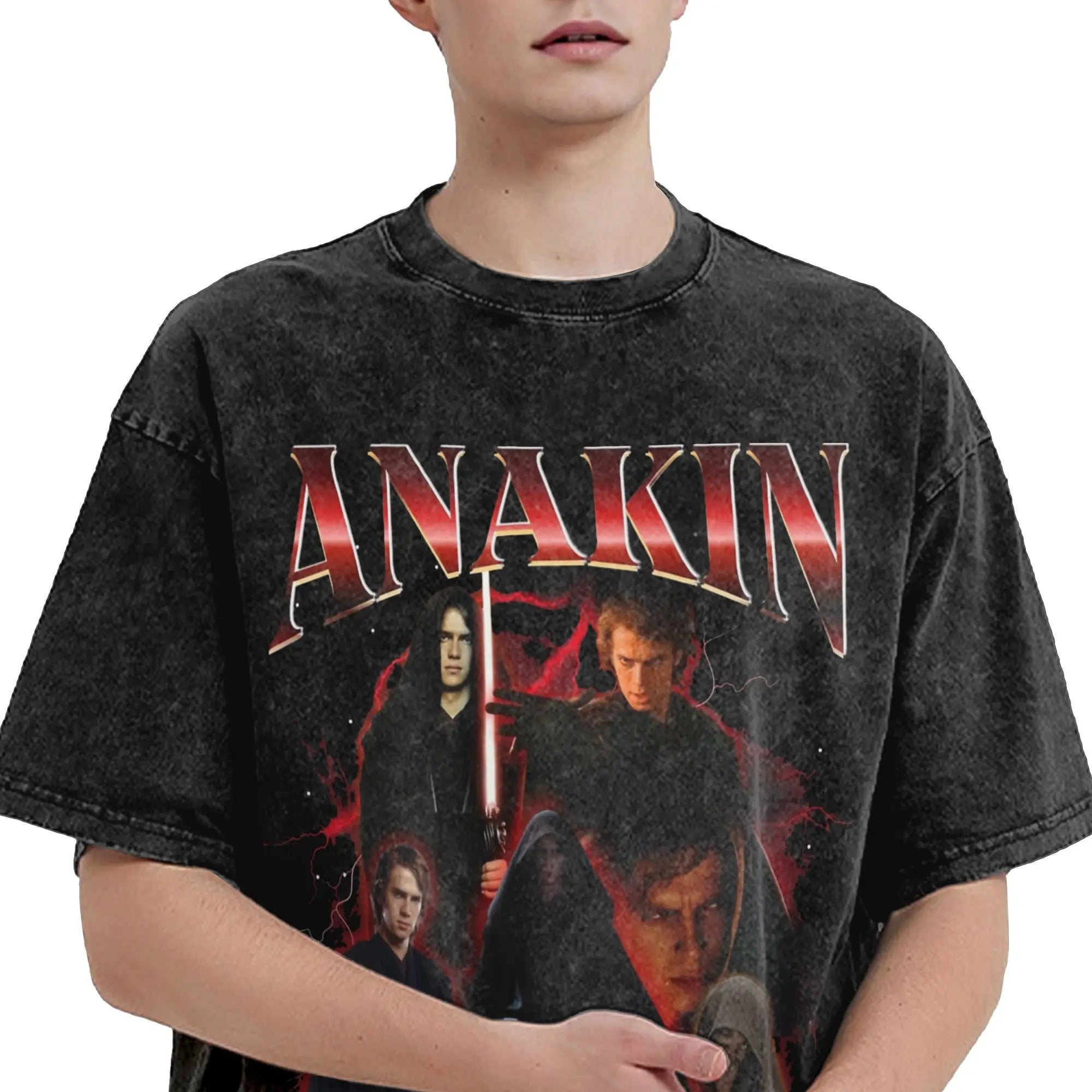 Washed T Shirt Anakin Skywalker Sith Retro Collage Hip Hop Vintage T-Shirts Harajuku Streetwear Graphic Tops Tees for Men Women