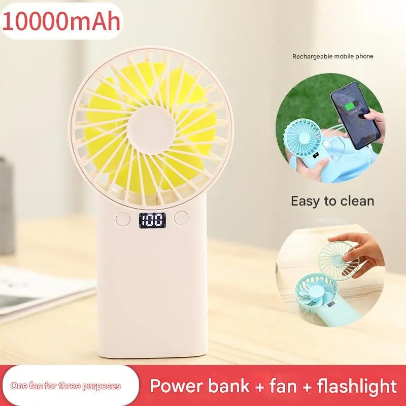 Large capacity battery: 10000mAh fan, power bank, usb battery, strong wind power, mini, handheld, desktop, portable, silent