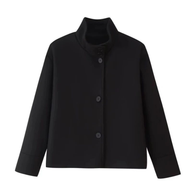 Autumn Stand Collar Jackets for Women Loose Woolen Fabric Single-breasted Coat Women Solid Color Versatile Short Jacket Women