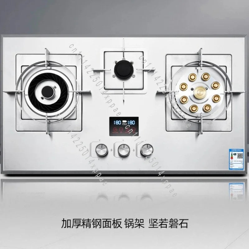 Double Burner,  High-fire Three-burner Gas Stove, Embedded Desktop Liquefied Gas Natural Timer Three-hole Stove