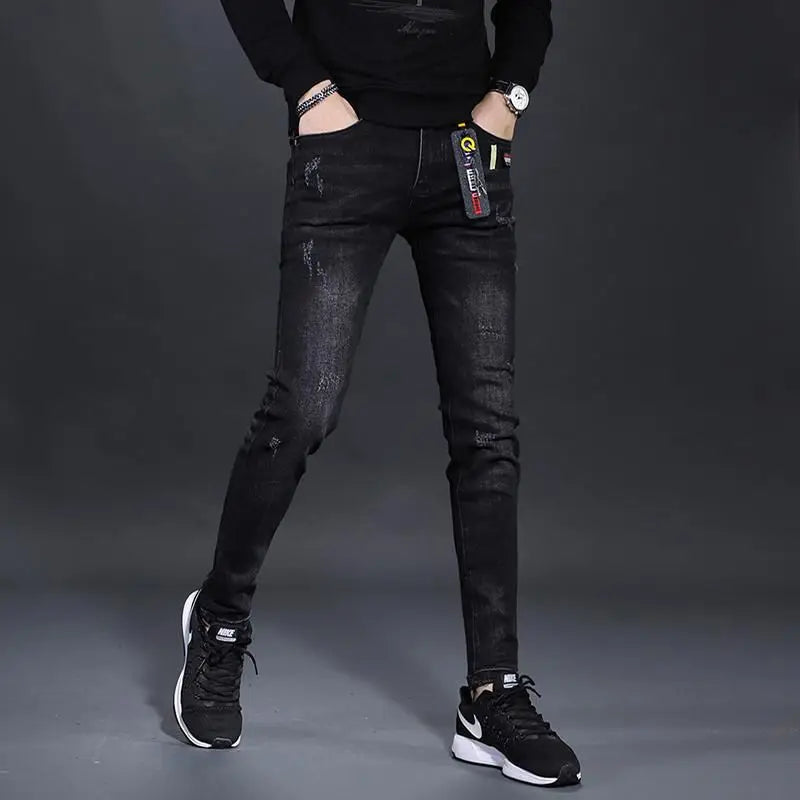 Fashionable Men's Luxury Cowboy Pants Skinny Jeans Black Skinny Jeans for Men Stretch Boyfriend Denim Youth Streetwear Trousers